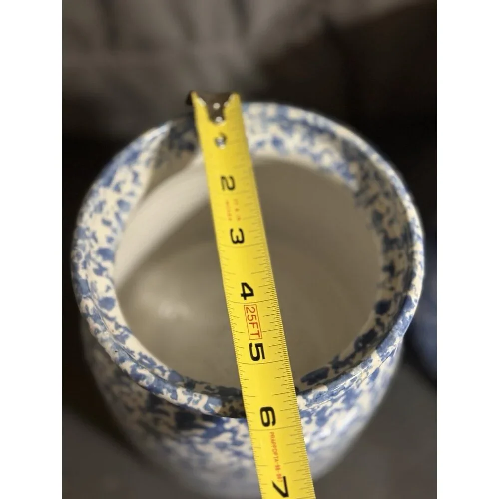 Blue Spongeware Large Storage Jars & Lids Crock Pair Of 7” And 9” - Picture 9 of 12